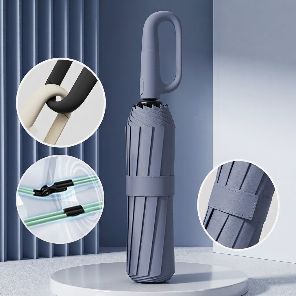Ombrello Pieghevole Automatico Antivento — Grande, Compatto e Resistente