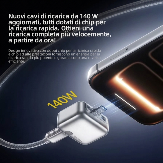 Caricatore Smart a Disconnessione Automatica 140W - Adattatore USB-C con Protezione da Sovraccarico