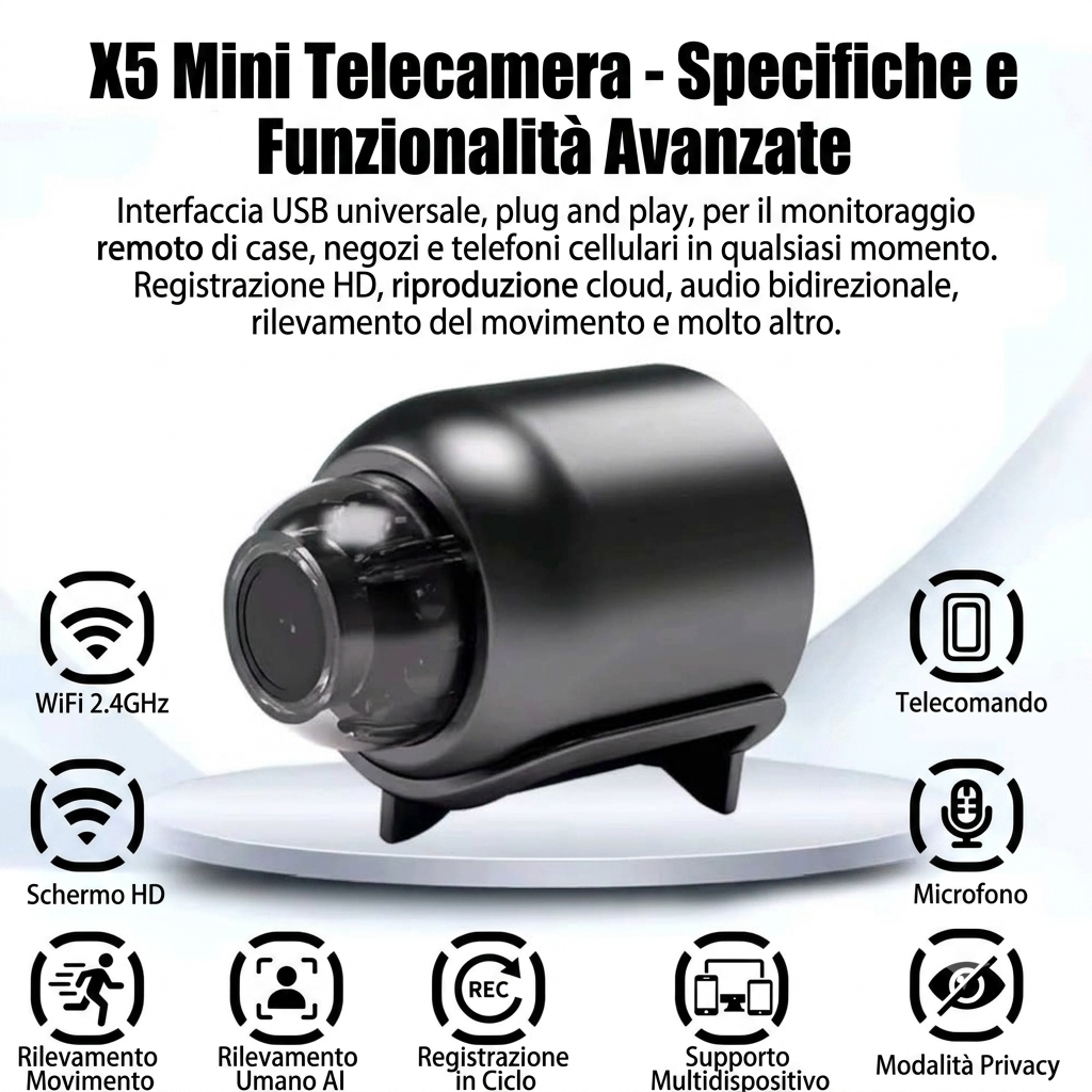 Mini Telecamera WiFi HD 1080P - Videocamera Nascosta con Audio Bidirezionale e Visione Notturna
